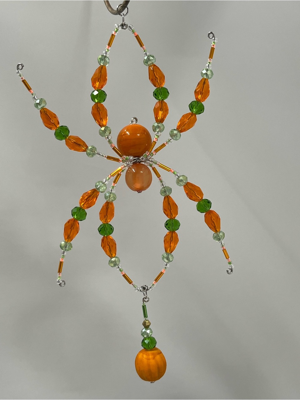 Handcrafted Orange & Green Beaded Spider Sun Catcher - Pumpkin